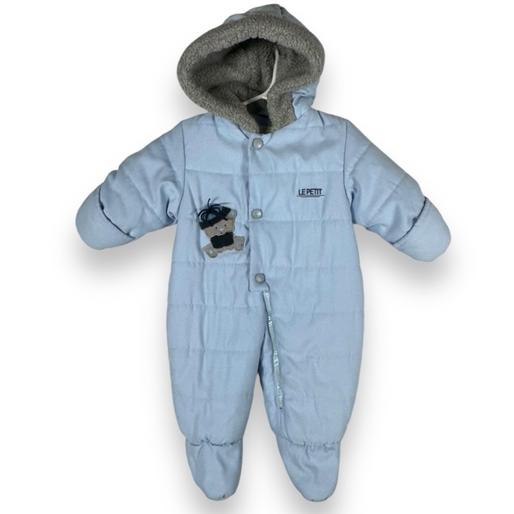 Le Petit Rothschild Infant Winter Snowsuit Bunting, Light Blue/Grey, Size 6 mos